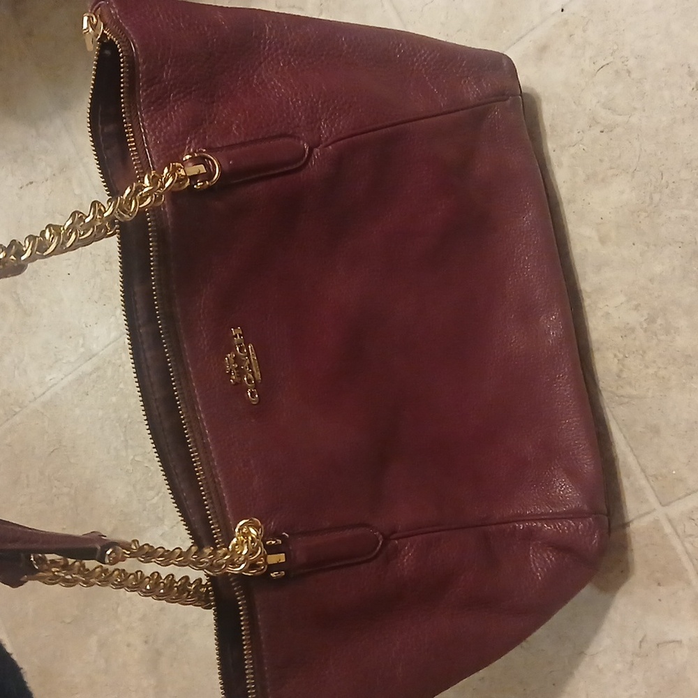 Coach Purple Pebble Leather Ava Chain Tote - Picture 12 of 16